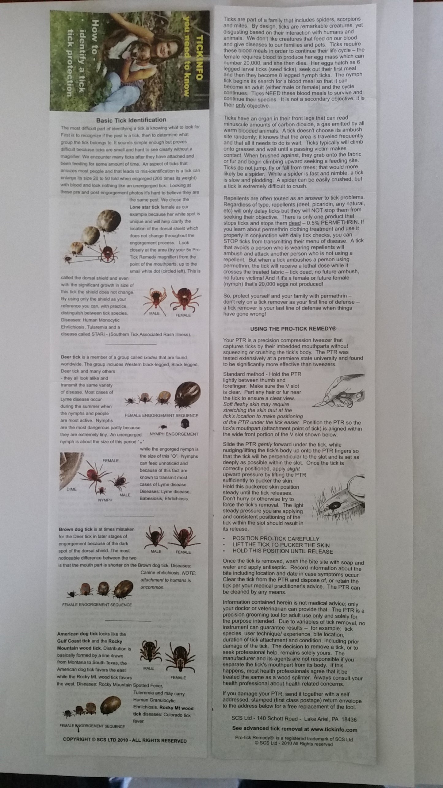 ProTick Remdy instructions and tick ID information