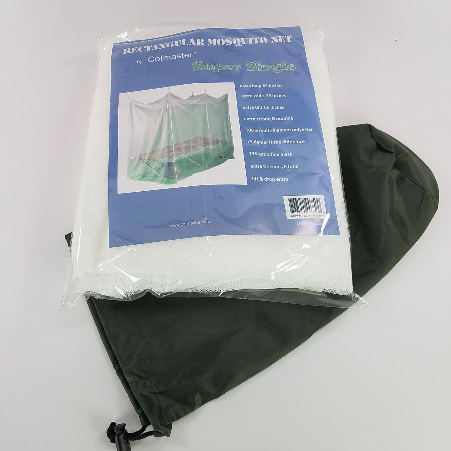 Cotmaster Single/Twin Rectangular White 196 Mesh 75 Denier Mosquito Net w/ Carry bag