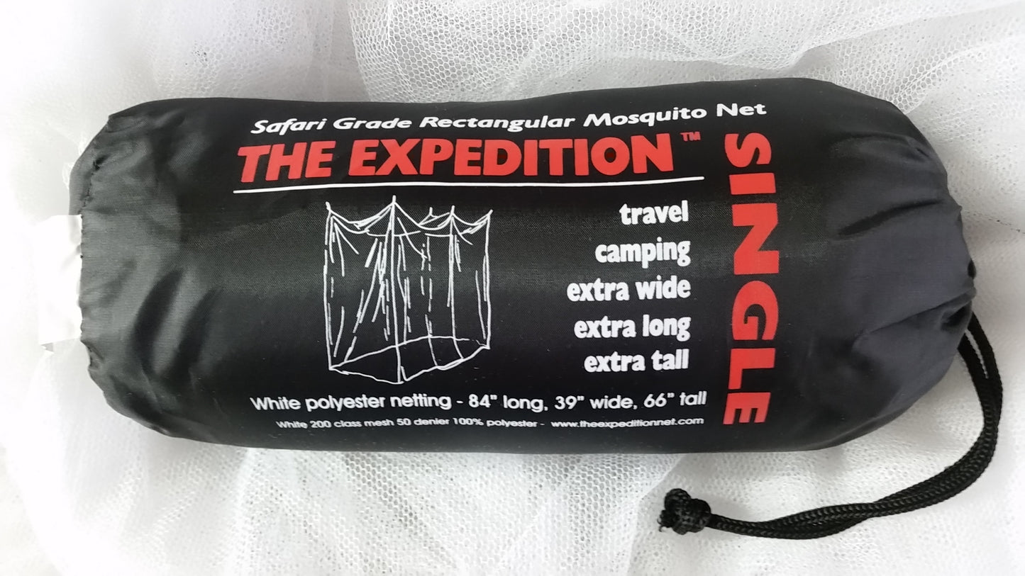 Expedition Single/Twin Rectangular  White 196 Mesh 50 Deneier Mosquito Net w/ Carry bag